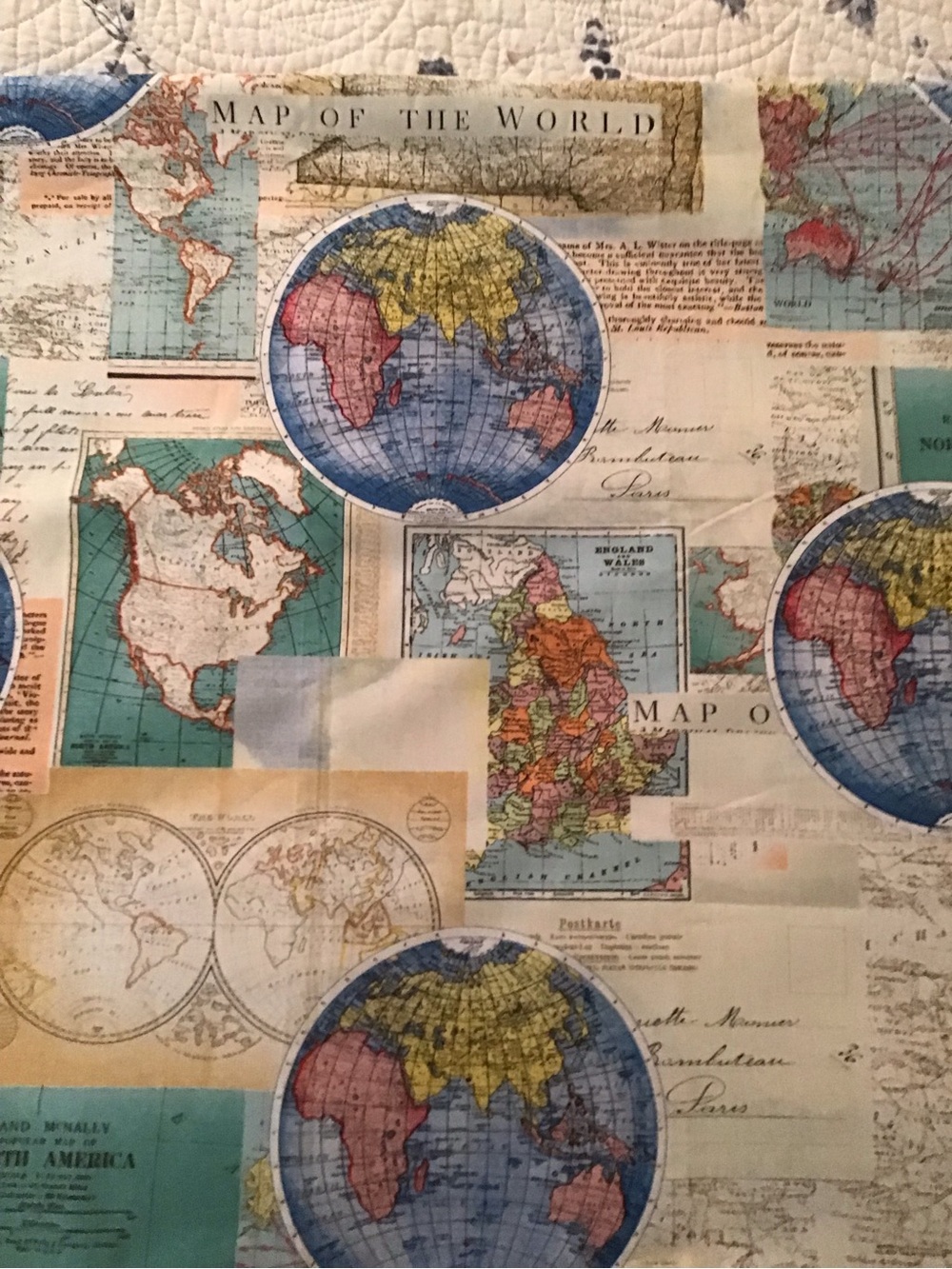 Vintage World Map Wall Tapestry in Blue, Cream & Brown - Unbranded